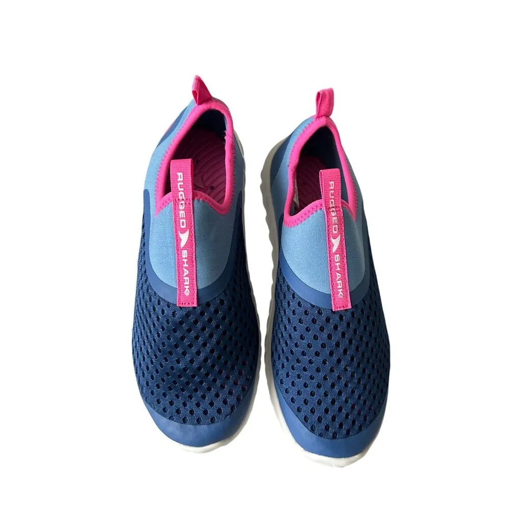 Girls Water Shoes Size 5 Rugged Shark Aqua Flo Kids Blue Pink Slip On New Light